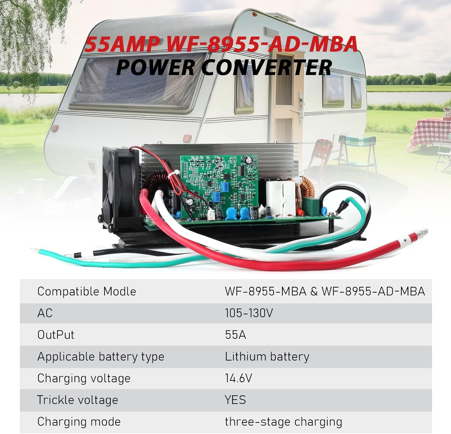 WF-8955-MBA,55 Amp for WF-8955PEC Power Converter,14.6V Three Stages Smart Charge for RV Lithium Battery,Compatible with WF-8955